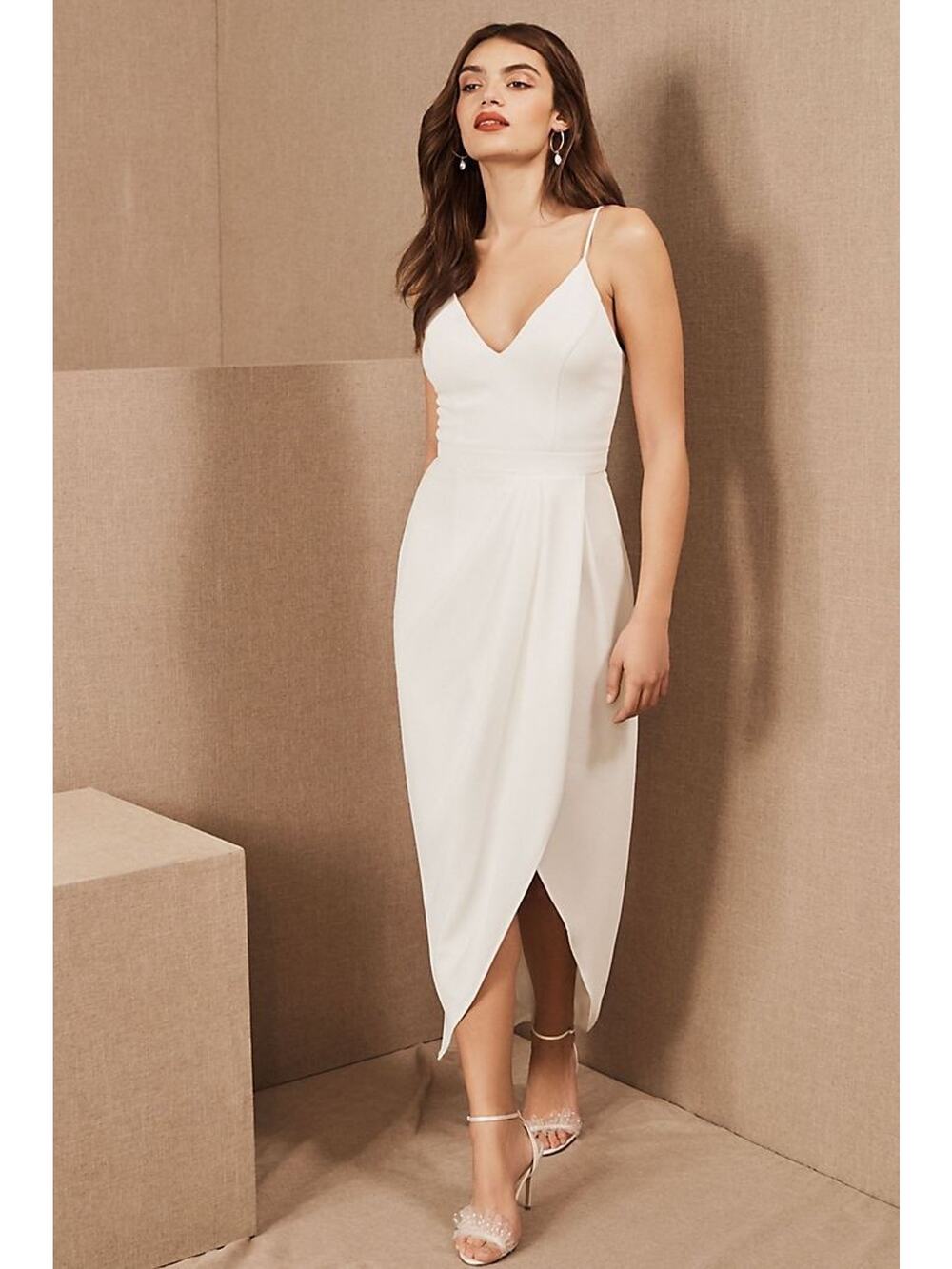 New Anthropologie BHLDN Caron Crepe Midi Dress SIZE 8 Ivory - Off White Tulip